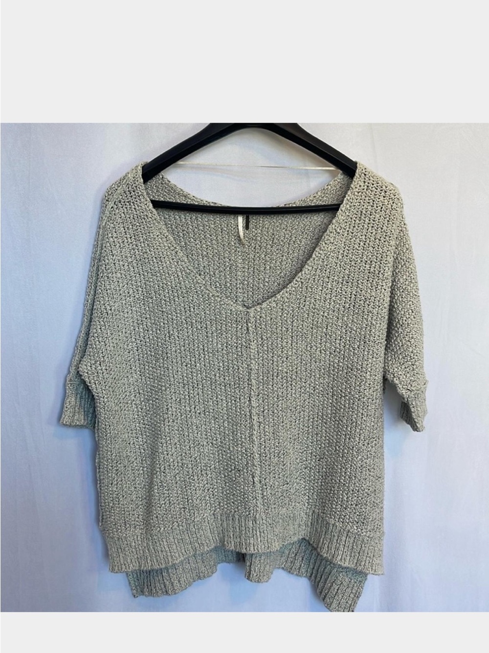 Free People Oversized V-Neck Short Sleeve Sweater in Light Gray